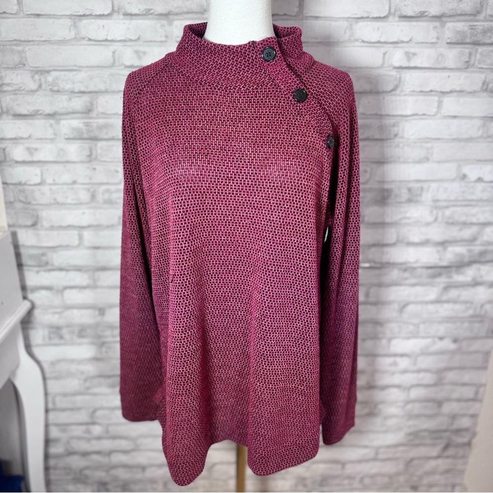 French Laundry Maroon Knit Oversized Sweater with Button Detail